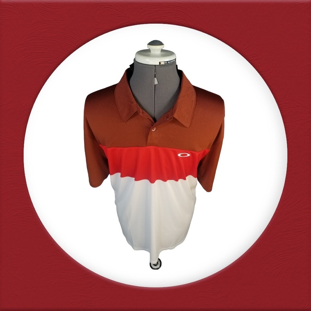 Oakley Red Horizon Polo 1/4 Button Short Sleeve Polo Ohydrolix Moisture XL Men - Picture 3 of 9